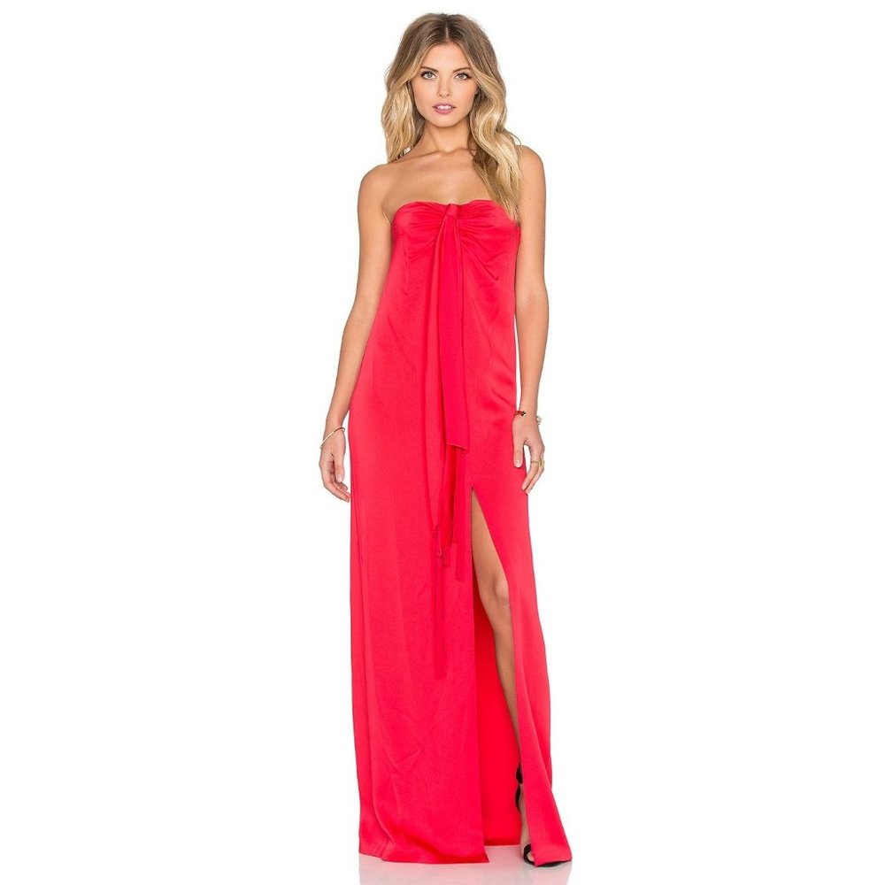 Rachel Zoe Nico Drape gown Long Formal Dress Pink / Red Satin 2